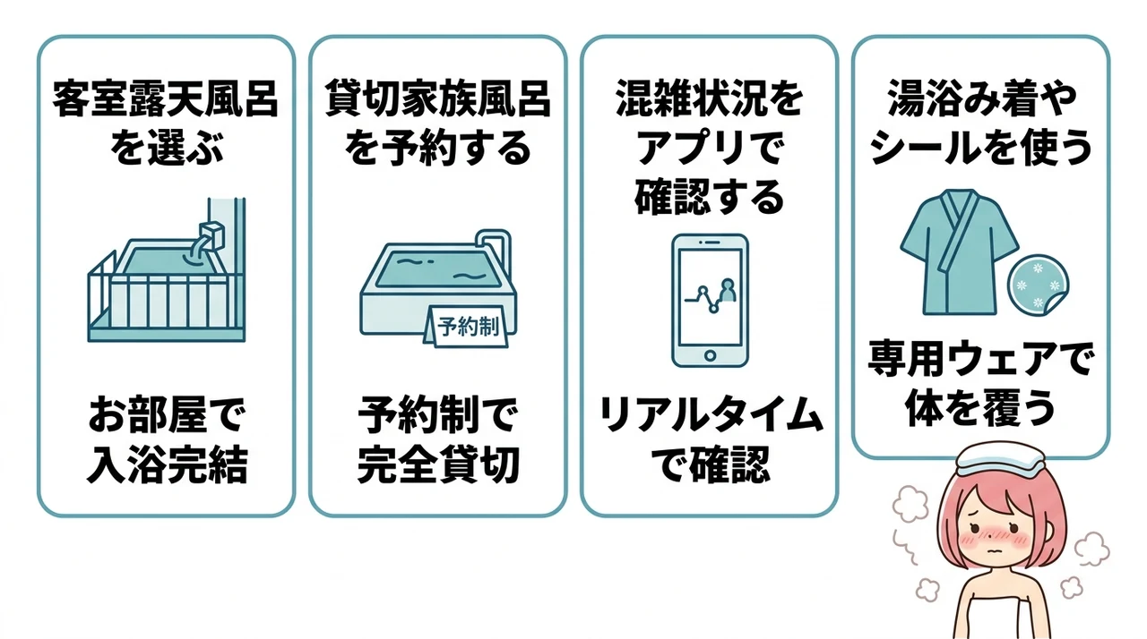 温泉で体型や傷跡を見られるのが恥ずかしい時の対策4つ