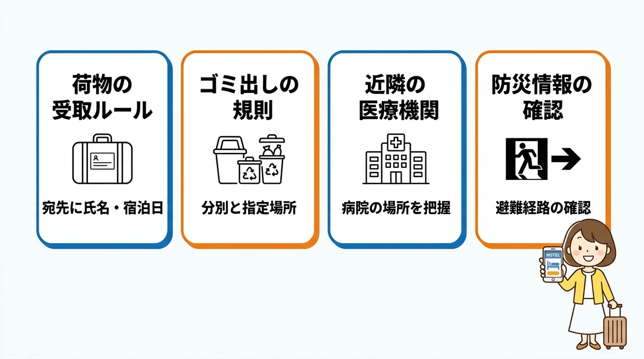 郵便受取や緊急時の対応など重要な注意点