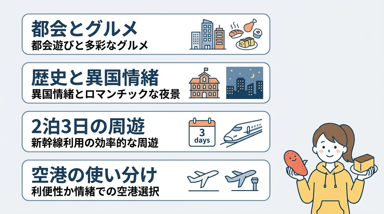 福岡と長崎の旅行はどっち?目的別の選び方を徹底比較