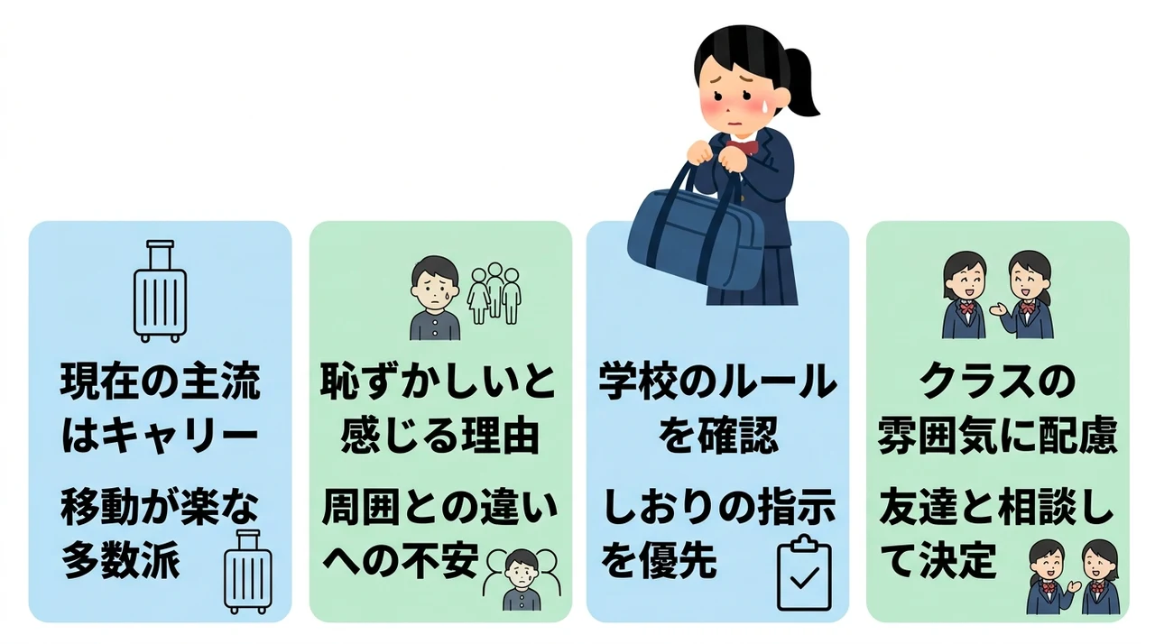 修学旅行ボストンバッグ・キャリーケースは恥ずかしい