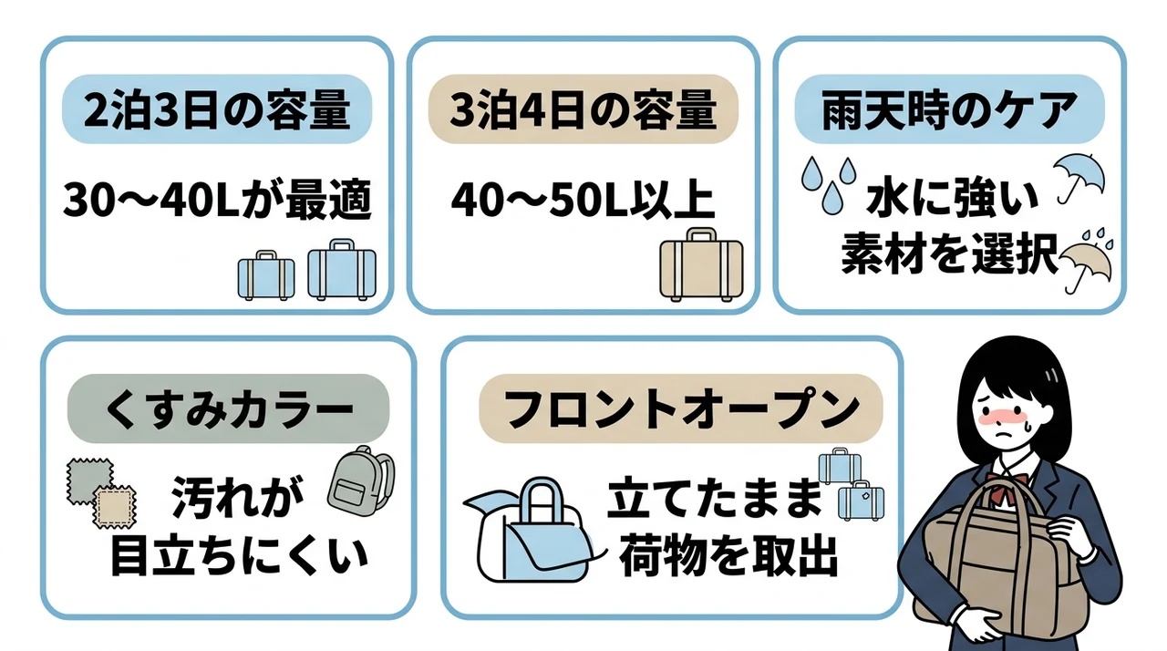 修学旅行に合うバッグのサイズとデザインの選び方