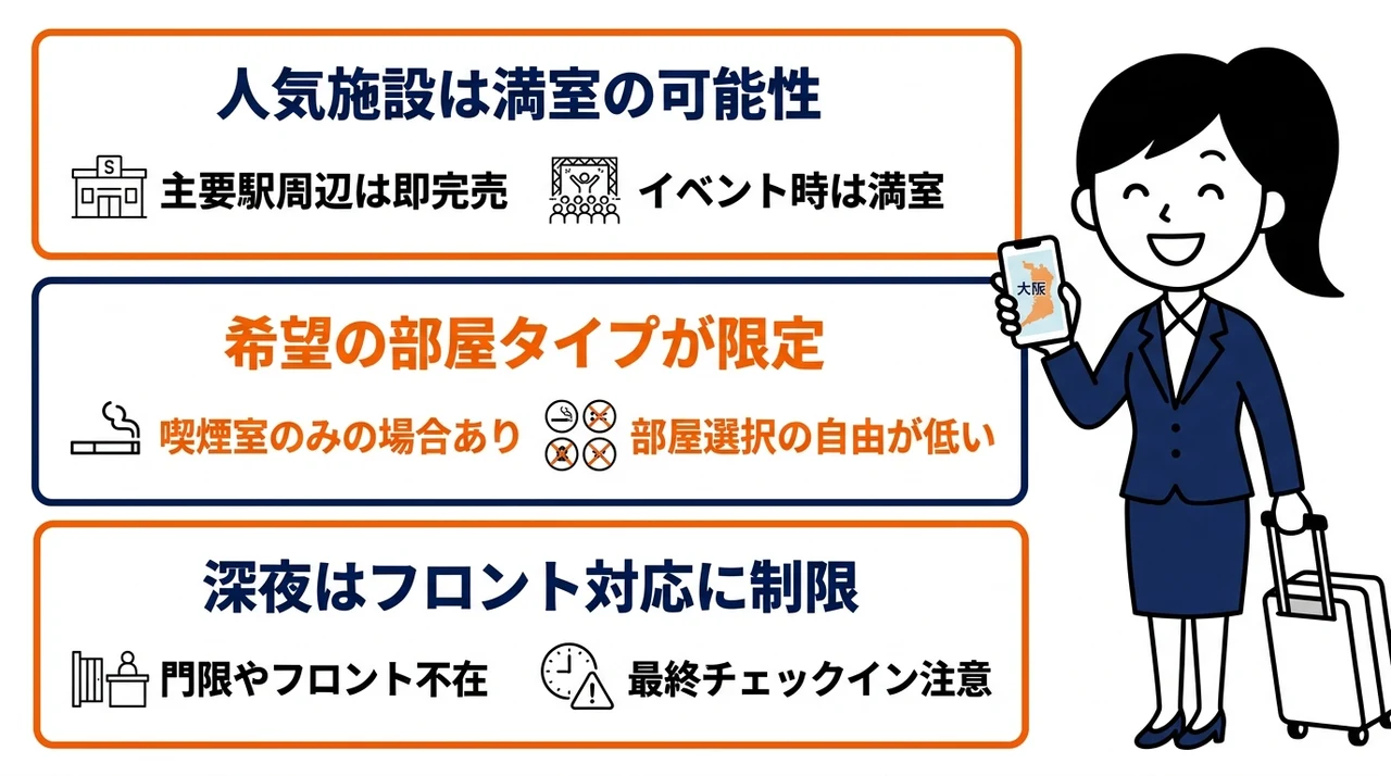 ビジネスホテルの直前予約におけるデメリット3つ