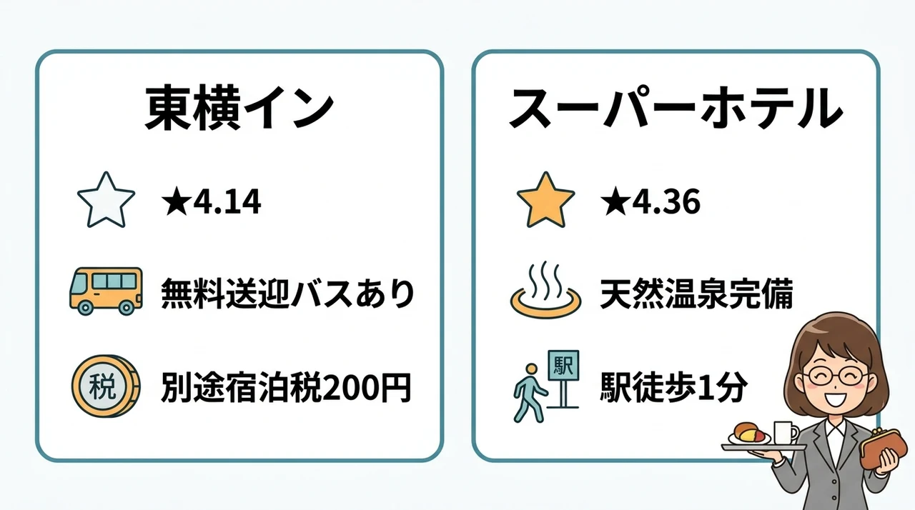 朝食無料の人気ビジネスホテル2選