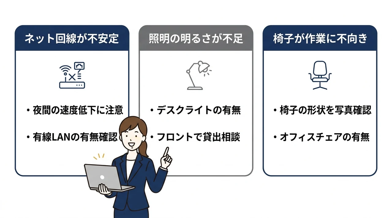 ホテル客室で作業を行う際のデメリットと注意点