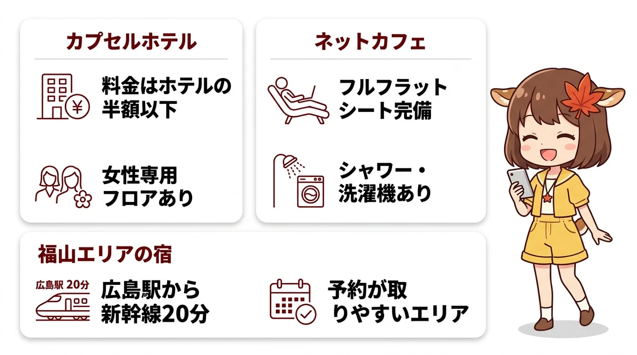 満室時に広島でホテル以外に泊まる手段3選
