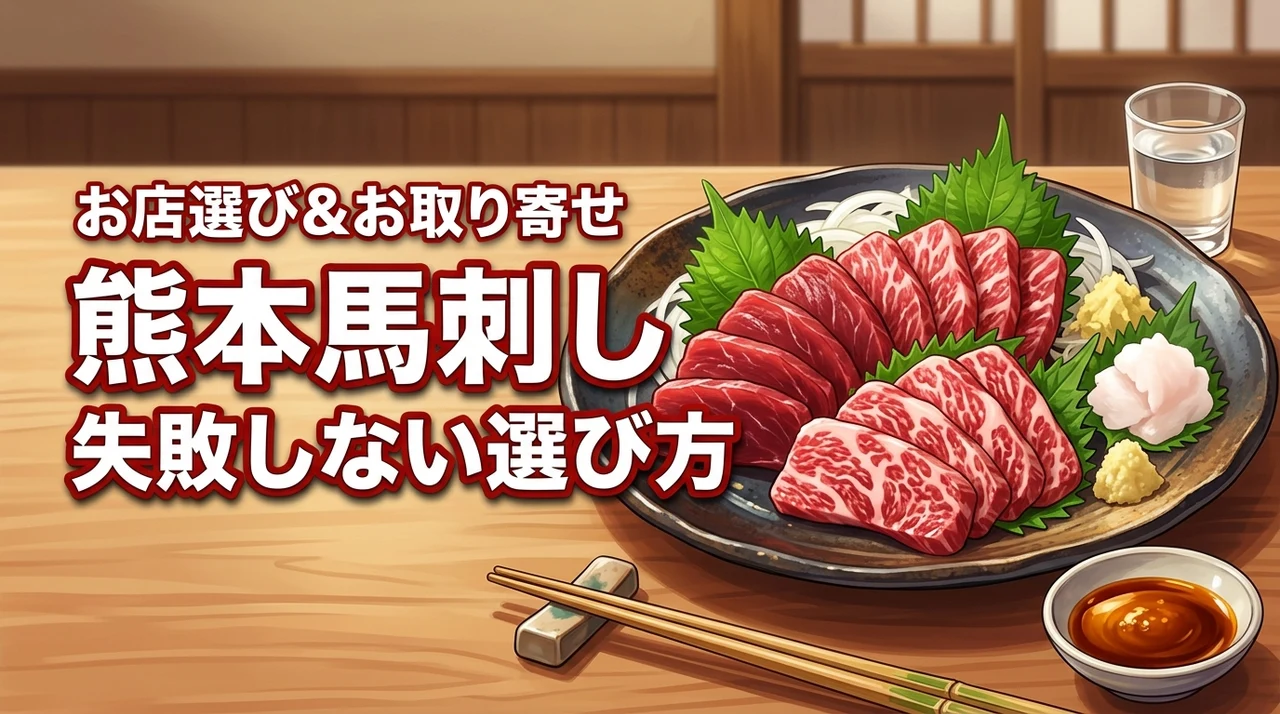 本場の熊本で馬刺しが食べたい!失敗しないお店選びのコツとお取り寄せの極意(記事のアイキャッチ画像)