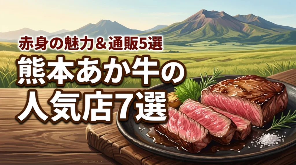 熊本あか牛（熊本）の人気店7選！赤身の魅力や通販で買えるおすすめ5選を解説（記事のアイキャッチ画像）