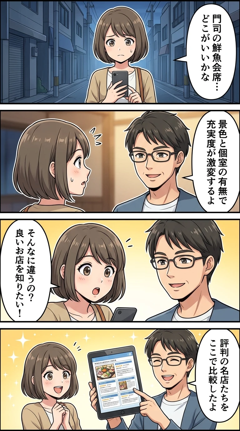 関門海峡の鮮魚会席（福岡・門司）